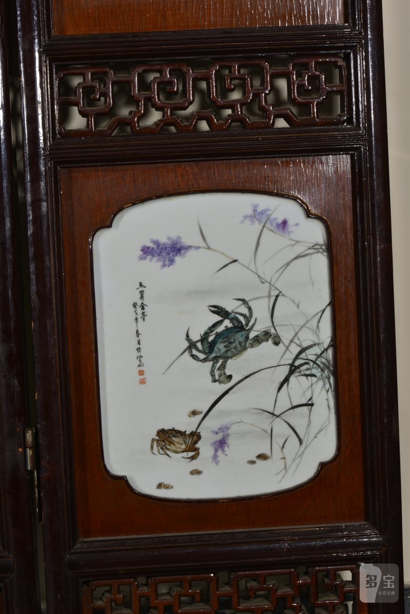 近现代 魏焕明、余少良合作双面粉彩山水人物八联落地大屏风 - 图54